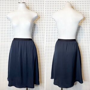 Catwalk Junkie‎ | Navy Blue Silky Midi Skirt, Pockets, Black Elastic Waistband